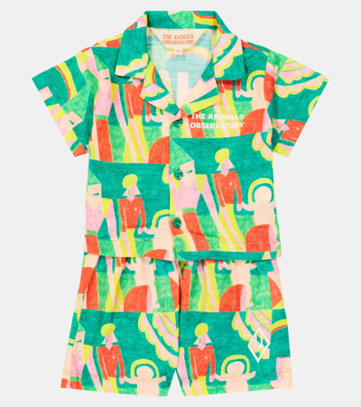 The Animals Observatory Baby Magpie Shirt And Shorts Set In Green