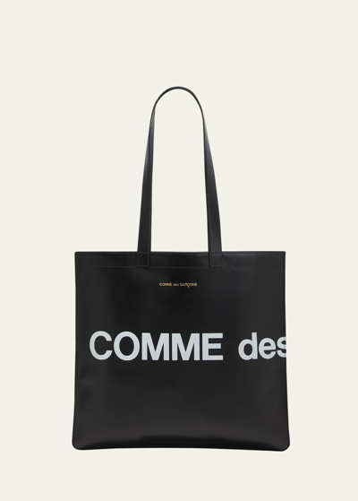 Shop Comme Des Garçons Men's Huge Logo Leather Tote Bag In Black