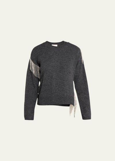 Shop Cinq À Sept Lilliana Wool Cashmere Metallic Fringe Sweater In Med Hth Gryslv