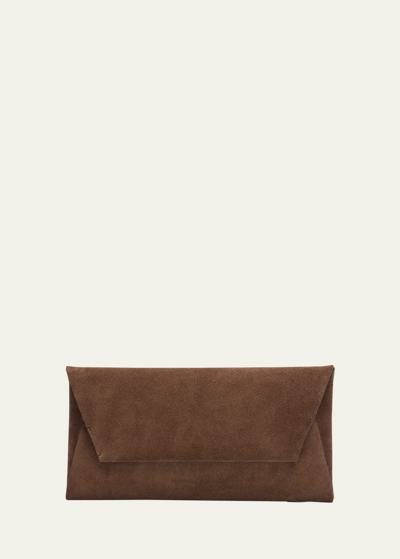 Shop Brunello Cucinelli Monili Envelope Flap Suede Clutch Bag In C8769 Medium Brow