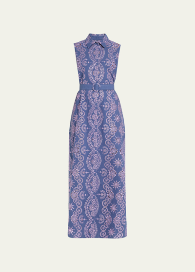 Shop Evi Grintela Valerie Eyelet-embroidered Linen Maxi Dress In Blue/pruple