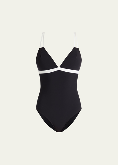 Shop Valimare Aruba Colorblock Double-strap One-piece Swimsuit In Black/white