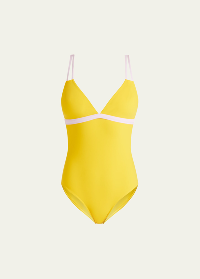 Shop Valimare Aruba Colorblock Double-strap One-piece Swimsuit In Yellow/pink