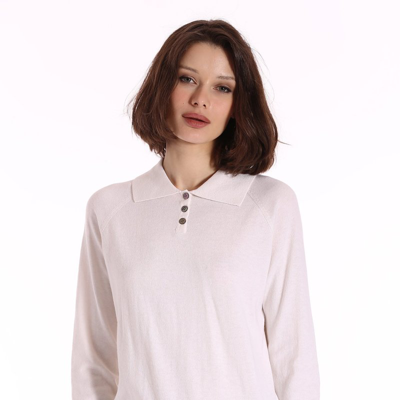 Shop Minnie Rose Supima Cotton Cashmere Long Sleeve Polo Henley In White
