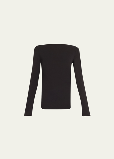 Shop Vince Long-sleeve Slashed-neck Top In Black