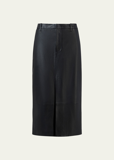 Shop Vince Leather Trouser Midi Skirt In Black