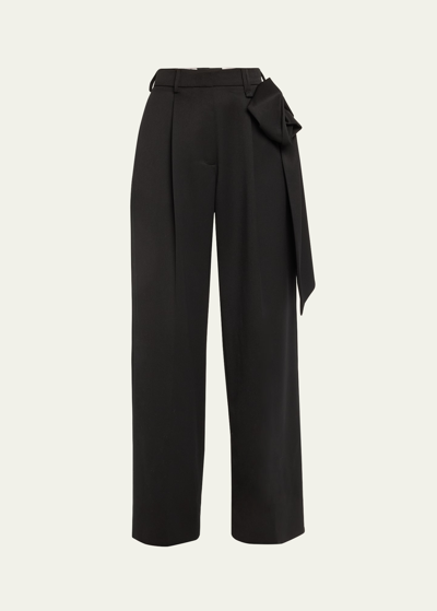 Shop Simone Rocha Pleated Straight-leg Trousers With Pressed Rose Detail In Black