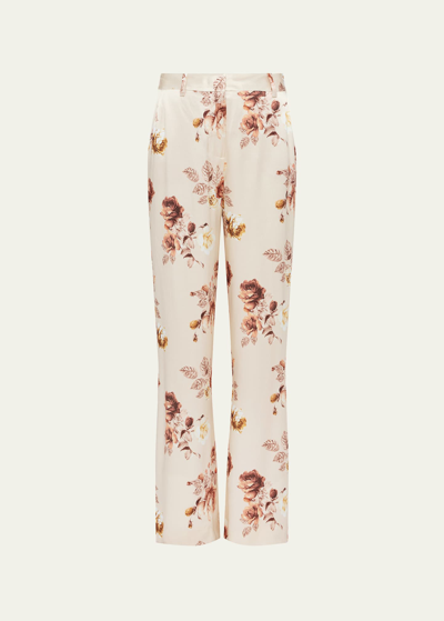 Shop L Agence Rose Printed Pilar Wide-leg Pants In Buff Multi