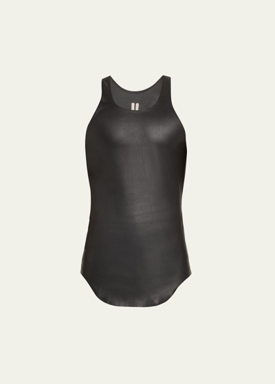 Shop Rick Owens Men's Stretch Leather Tank Top In Black
