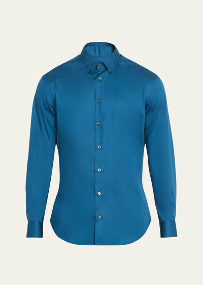 Shop Giorgio Armani Men's Solid Cotton Sport Shirt In Multi