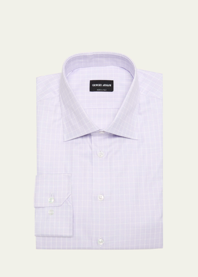 Shop Giorgio Armani Men's Check Dress Shirt In Solid Medium Purp