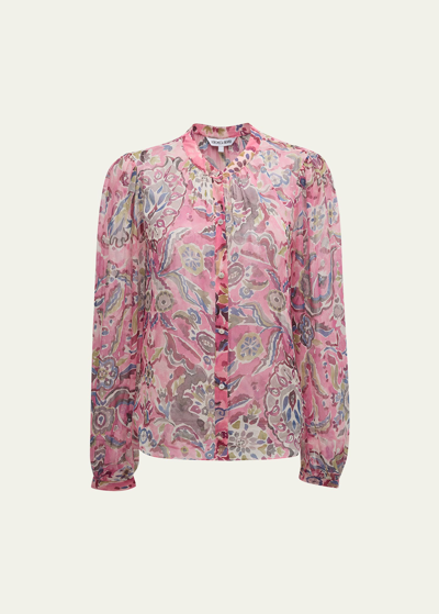 Shop Veronica Beard Ashlynn Long-sleeve Printed Silk Blouse In Rose Multi
