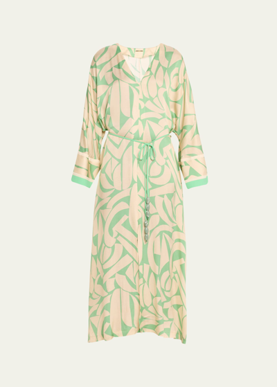 Shop Alexis Giorgia Long Bell-sleeve Jade Tie-belt Dress In Green Mirage