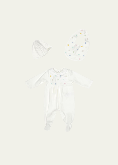 Shop Fendi Kid's Ff Embroidered Footie Set In F0tu9 White