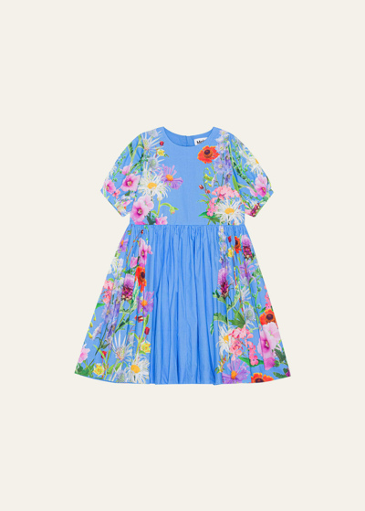 Shop Molo Girl's Casey Floral-print Dress In Blue Garden