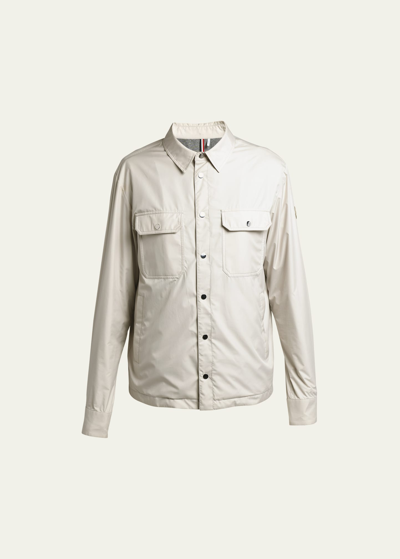 Shop Moncler Men's Piz Snap-front Overshirt In Light Grey