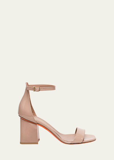 Shop Santoni Calypso Patent Ankle-strap Sandals In Nude