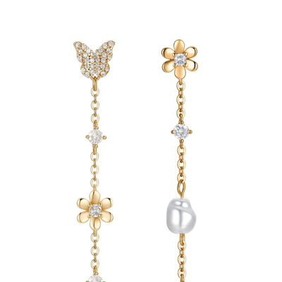 Shop Ettika Daisy And Butterfly Pearl Dangle Earrings In Gold