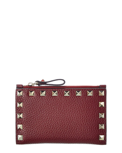 Shop Valentino Rockstud Grainy Leather Coin Purse & Card Holder
