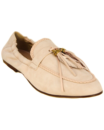 Shop Tod's Double T Suede Moccasin In Beige