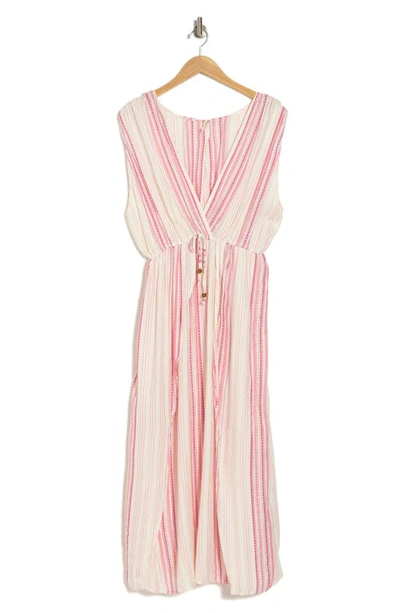 Shop Boho Me Yarn Dye Front Tie V-neck Cover-up Dress In Pink