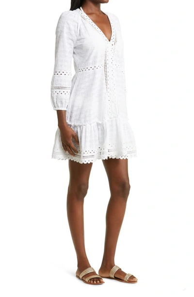 Shop Veronica Beard Daeja Embroidered Cotton Cover-up Dress In White