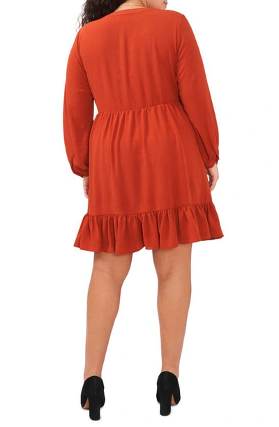 Shop Vince Camuto V-neck Long Sleeve A-line Dress In Rustic