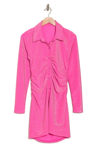 Shop Good American Sparkle Long Sleeve Dress In Knockout Pink 001