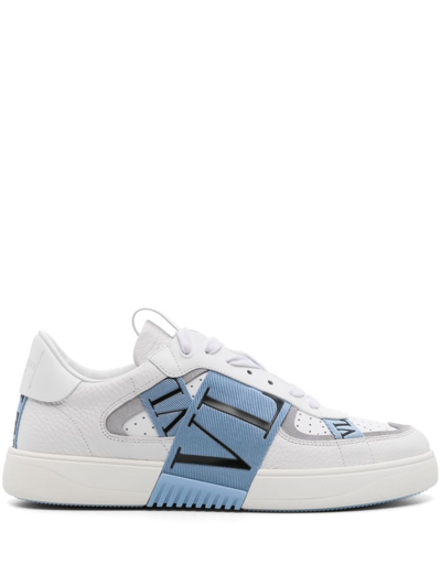 Shop Valentino Blue Vl7n Leather Sneakers In White
