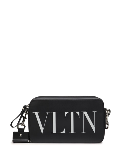 Shop Valentino Black Vltn Leather Messenger Bag