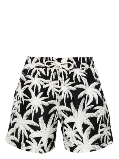 Shop Palm Angels Allover Logo Swim Shorts In Black