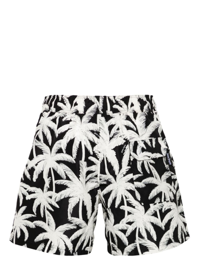 Shop Palm Angels Allover Logo Swim Shorts In Black