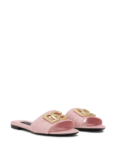 Shop Dolce & Gabbana Dg Logo Leather Slides In Pink