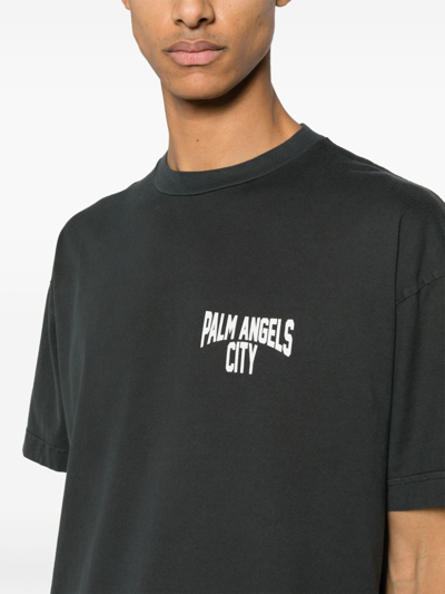 Shop Palm Angels Logo Cotton T-shirt In Grey