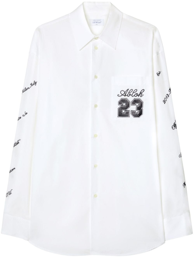 Shop Off-white Logo Cotton Overshirt In White