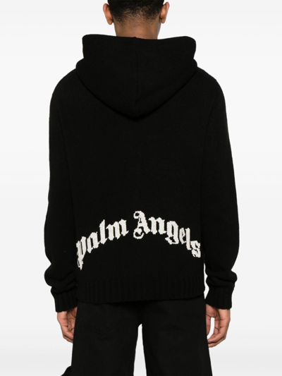 Shop Palm Angels Logo Wool Blend Hooded Sweater In Black