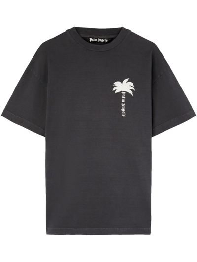 Shop Palm Angels Logo Cotton T-shirt In Grey