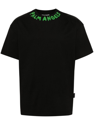 Shop Palm Angels Logo Cotton T-shirt In Black