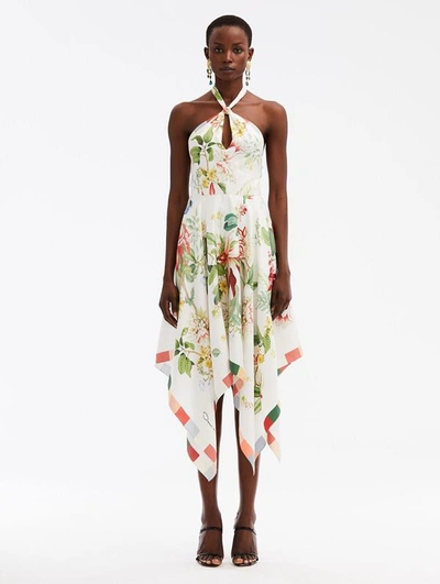 Shop Oscar De La Renta Flora & Fauna Handkerchief Dress In Papaya Multi