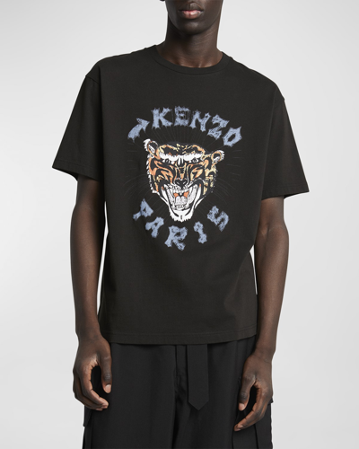 Shop Kenzo Men's Drawn Varsity Tiger Logo-print T-shirt In Black