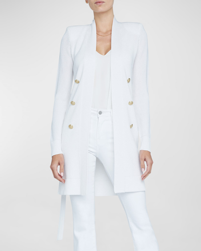 Shop L Agence Noe Double-breasted Metallic-knit Cardigan In White