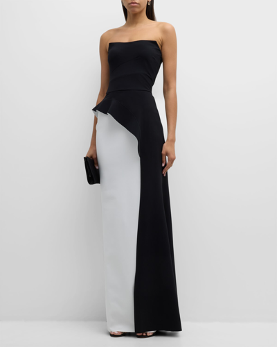 Shop Chiara Boni La Petite Robe Strapless Two-tone Column Gown In Blackwhite