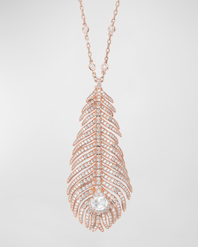 Shop Boucheron Plume De Paon Diamond Pendant Necklace In 18k Pink Gold In 15 Rose Gold
