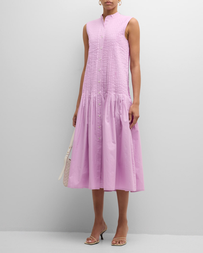 Shop Foemina Ali Sleeveless Pintuck Cotton Poplin Midi Dress In Violet