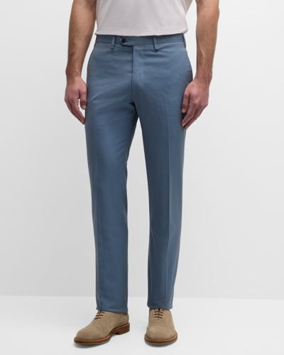 Shop Kiton Men's Flat-front Twill Pants In Blue