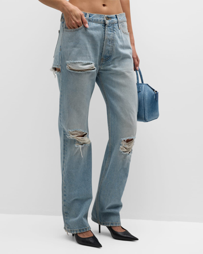 Shop Darkpark Naomi Distressed Straight Booty Jeans In Light Wash Riped