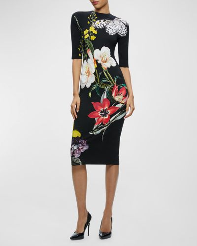Shop Alice And Olivia Delora Floral Printed Midi Dress In Essential Floral