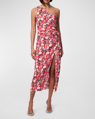 Shop Cami Nyc Nanu One-shoulder Faux-wrap Midi Dress In Hyper Blossom