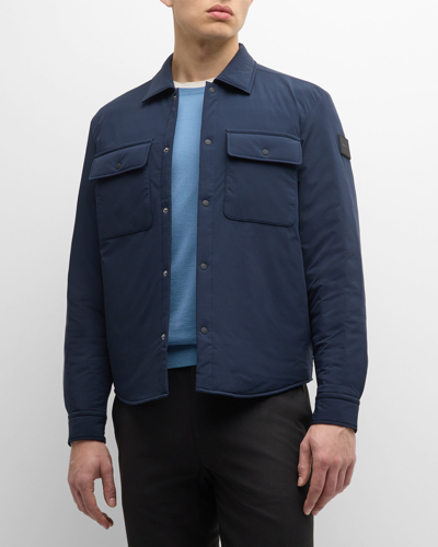 Shop Hugo Boss Men's Padded Snap-front Overshirt In Dark Blue