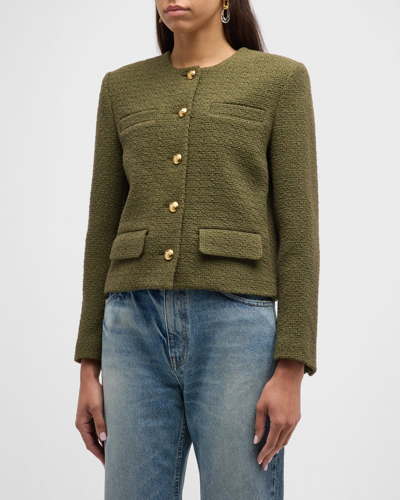 Shop Nili Lotan Paige Tweed Jacket In Army Green